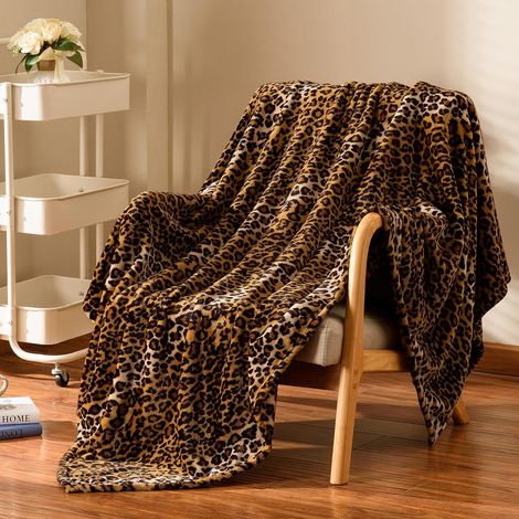 Plaid imprimé léopard, 130 x 150 cm, marron. Plaid polaire léger avec imprimé guépard, adapté au canapé et au lit  est doux, confortable et chaleureux, et parfait pour toutes les saisons. (1/5)