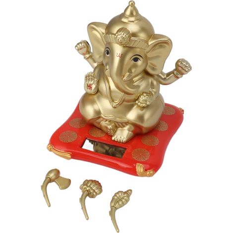 Ganesha Elephant God Statues Solar Powered Indian Ganesha Idol Figurine for Car Dashboard Home Decor Crafts Gold (1/5)