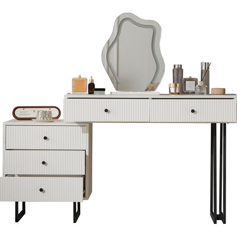 CHICFURN Tocador con espejo y LED 100 x 40 x 76 cm blanco de aglomerado, sin taburete (1/5)