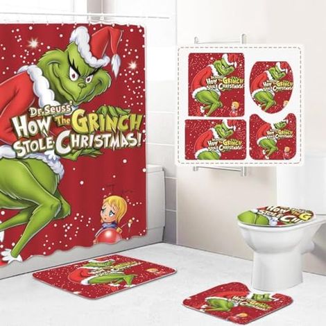 4 Housses Abattant Toilette Tapis Rideau Noël 12 Crochets (1/3)