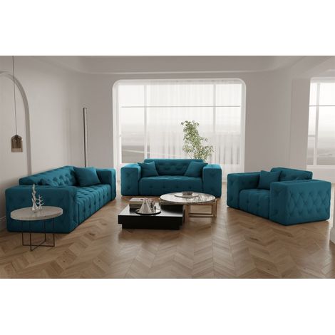 Sofaset Designersofa CHANTAL 3-2-1 in Stoff Opera Velvet Ozeanblau (1/5)