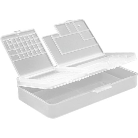 Boîte de rangement rectangulaire transparente blanche pour vis, robuste et dotée d'un système de verrouillage, en polypropylène. (1/5)