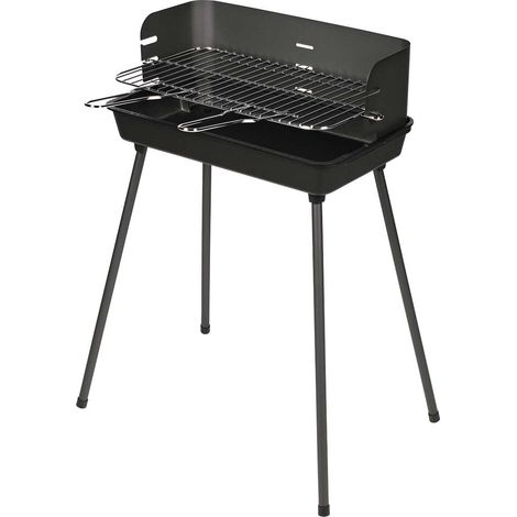 Somagic – Barbecue à charbon de bois TIKAL – Cuve en fonte 52,5 x 30 cm – Grille acier chromé 49 x 28 cm – Parevent réglable en hauteur