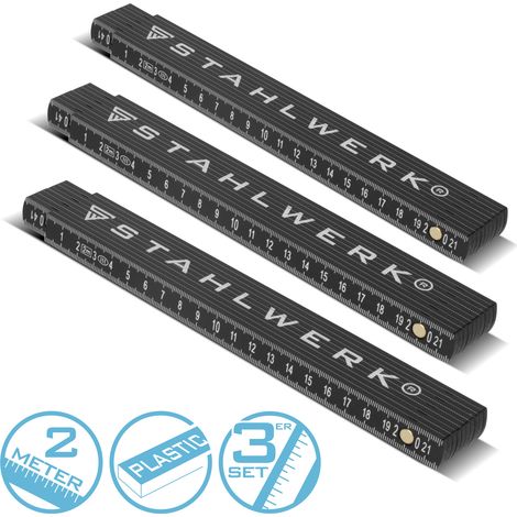STAHLWERK Regolo pieghevole set di 3 regoli di precisione in plastica da 2 metri regolo pieghevole regolo metro