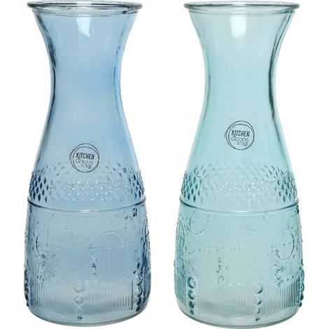 Wasserkaraffe aus Glas mit Relief in 2 verschiedenen Farben