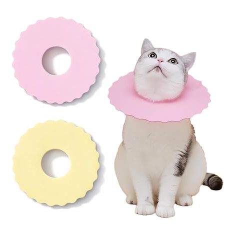 Colerette Chat Anti Lechage Grattage,Collerette Collier Morsure De Protection, Colliers Pour Animaux Compagnie Anti-Lick Chats Chiots (Rose et Jaune)