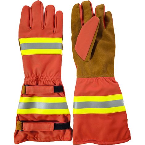 Gants de Lutte Contre l'Incendie - Pompier Professionnel - Résistance Chaleur et Flammes - Manches Longues - Bande Réfléchissante - Taille XL