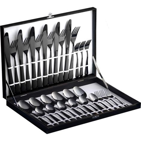 Besteckset Edelstahl 1810 30teilig Messer 30pcs 6 Personen Schwarz (1/5)