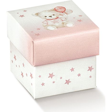 Scotton Scatola Portaconfetti 50 x 50 x 50 Mm Baby Orsetto Rosa Palloncini 10 Pz