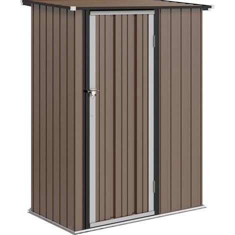 Casetta da giardino in metallo 1,07 m² con tetto spiovente 142 x 84 x 189 cm marrone (1/5)