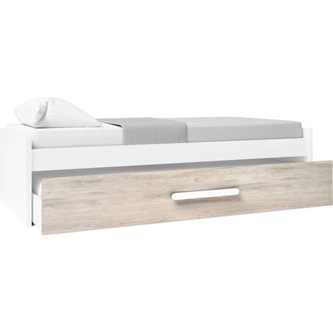 Cama Nido para Habitación Dormitorio Juvenil Estilo Nórdico en Color Roble Sahara y Blanco Mate 90x190 cm (1/5)