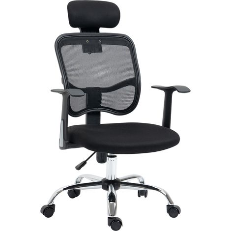 Sedia da Ufficio Ergonomica con Poggiatesta 63x62x106-114 cm in Poliestere e Acciaio Nero (1/5)