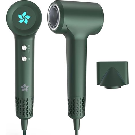 Seche Cheveux, Sèche Cheveux à 400 Millions Plasma Moteur sans Balais de 110 000 tr/min pour un Séchage Rapide, 57 dB à Faible Bruit pour Famille Voyage, Vert Foncé (1/5)