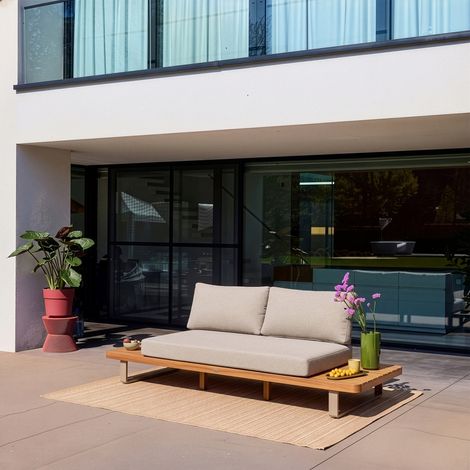 sweeek - Banquette de jardin bois d'acacia et aluminium 2 places marron - Latika