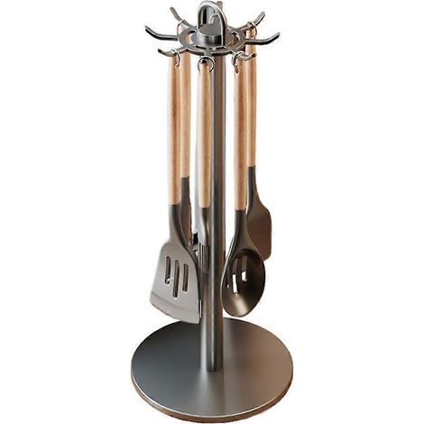 ustensile stand rotatif hanger avec 8 hooks pour plan de travail organization rotatable cuisson ustensiles gris (1/5)