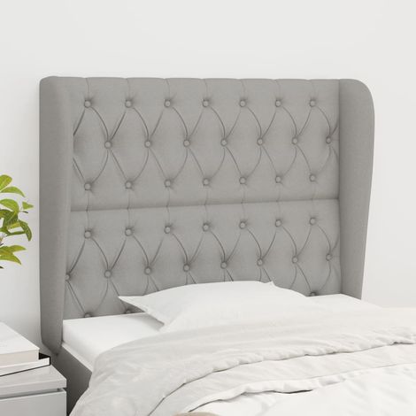 Tête de lit avec oreilles Style Classique Armoire de lit - Gris clair 93x23x118/128 cm Tissu BV410722 - BonneVie (1/5)