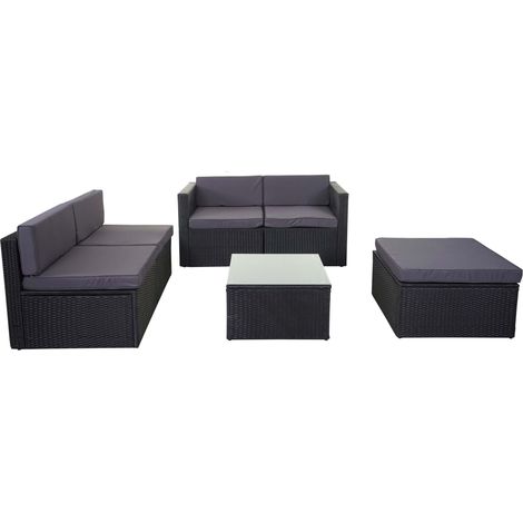 [NON UTILIZZATO] Set salotto giardino esterno salottino HHG-578 polyrattan antracite con cuscini grigio scuro