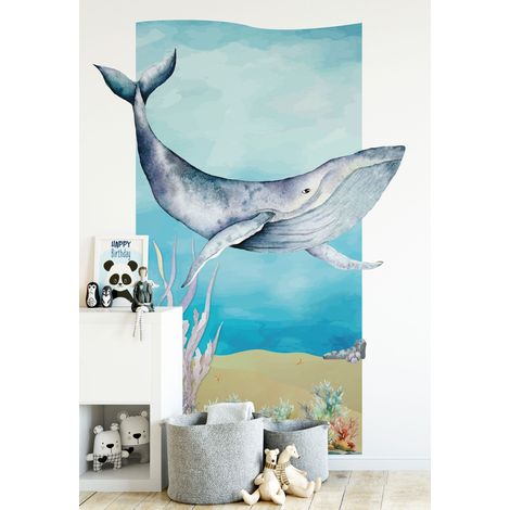 Décor papier peint préencollé Atelier Déco, à la mer, scène géante, baleine, fond marin, coraux, 180 cm X 130 cm (1/5)