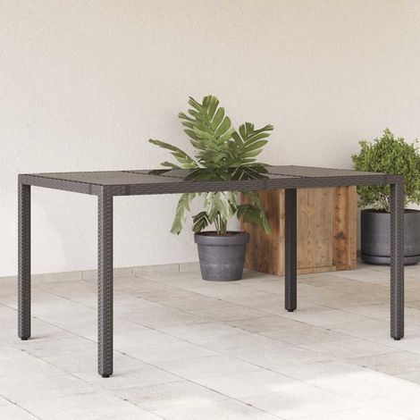Table de repas de jardin en résine tressée et verre trempé Noir 150 x 90 x 75 cm - PANGIVO (1/5)