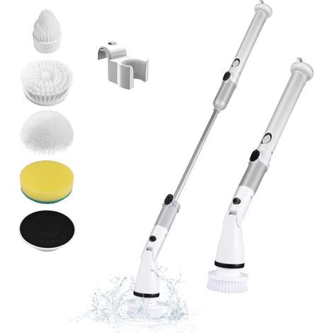 Brosse rotative électrique, brosse manuelle sans fil avec poignée d'extension réglable 4 têtes de brosse batterie 4000mAH pour cuisine salle de bain murs fenêtres sols (1/5)