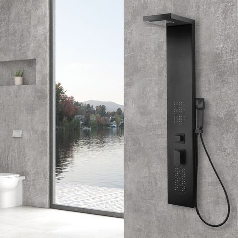 Colonna doccia idromassaggio nera effetto cascata e miscelatore a 4 funzioni KAM-K7300N kamalu