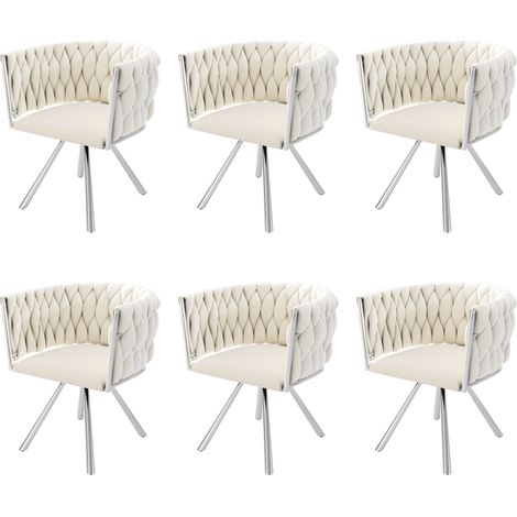 Set de 6 sillas de comedor giratorias de terciopelo beige con estructura metálica plateada (1/5)