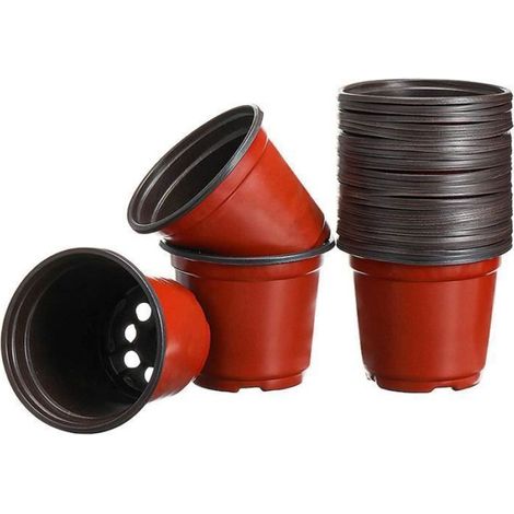 Pots de fleurs - - Pots de fleurs ronds - Diamètre 10 cm - Rouge - Réutilisable (1/3)