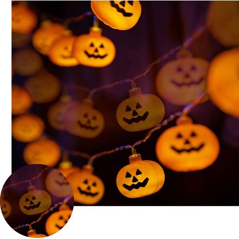 Guirlande lumineuse Halloween 3m, 20 LED citrouille, piles, idéale fête maison ou jardin. (1/5)