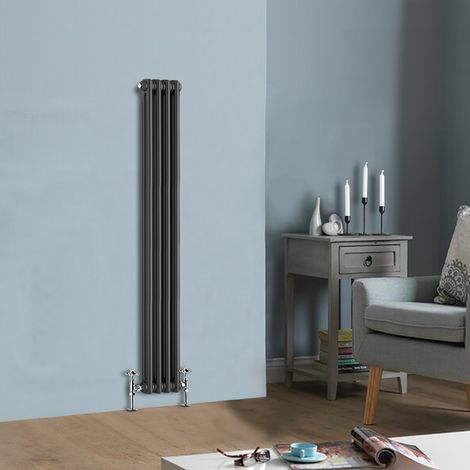 1500 x 200mm Traditional Anthracite Vertical Cast Iron Style Radiator Double Column (1/4)
