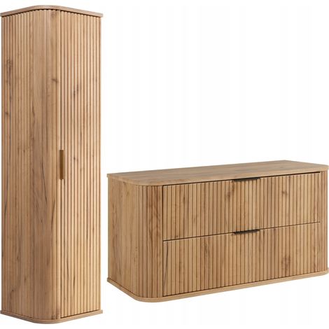 Rodan Badmöbel Set 100,4 cm, 2-teilig, Braun, 41,5 x 100 x 51,7 cm, MDF-Fronten, Hochschrank und Waschbeckenunterschrank