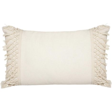 Atmosphera – Coussin déco rectangulaire 30x50cm – Coton macramé ivoire – Déhoussable à zip – Finitions franges (1/4)