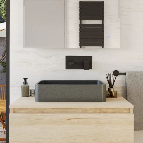 Lavabo da appoggio rettangolare in microcemento 50x32 5x12 cm grigio Lesina (1/4)