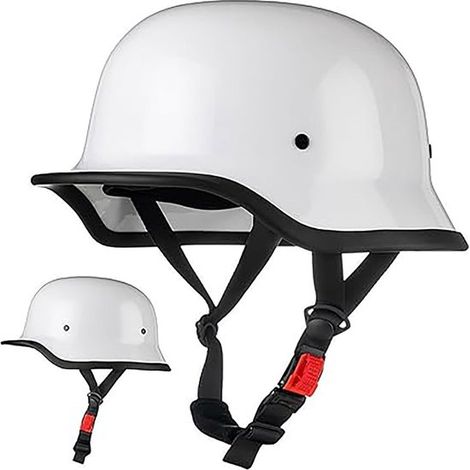 Casque jet moto demi-coque homologué, style rétro, avec fermeture rapide pour cruisers, choppers, motards et cyclomoteurs, blanc (1/2)