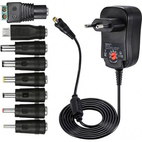 12W Adaptateur Secteur Universel AC DC 3V 4.5V 5V 6V 7.5V 9V 12V Transformateur d'alimentation à Découpage avec 8 Connecteurs DC pour électroniques Ménagers, 1000mA Max (1/5)