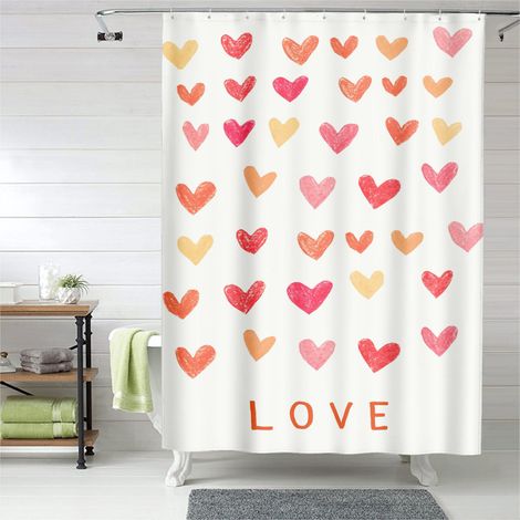 Rideau de douche Valentine design romantique, cœurs doux, rideau salle de bain imperméable, 90x180 cm (1/5)