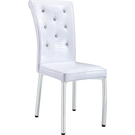 Lot de 2 chaises de salle à manger rétro revêtues en cuir synthétique effet peau d'alligator avec boucle en cristal et pieds métalliques électroplaqués (1/5)