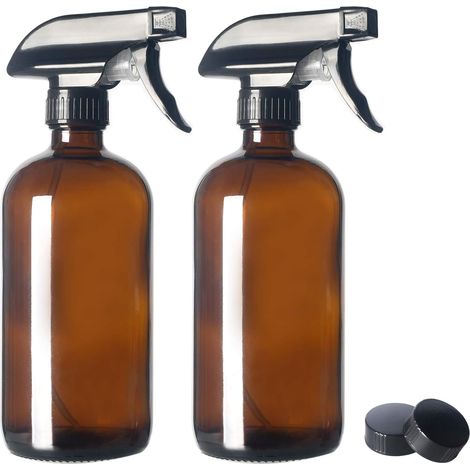 Bouteilles en Verre Amber Boston Round (480 ml avec Pulvérisateurs / 2 pièces) (1/3)