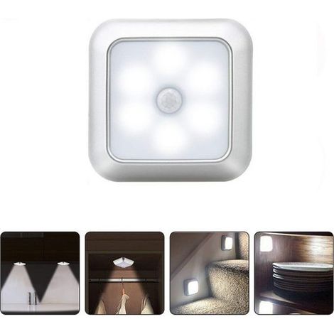 Lampe à détecteur, Veilleuse, LED Détecteur,utilisée pour les couloirs/armoires/table de nuit, Argent, Lumière blanche, KINSI (1/5)