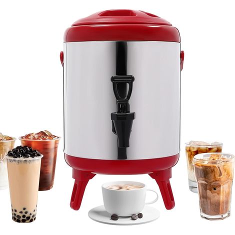 6l Catering Hot Water Boiler Tea Urn Coffee Stainless Steel Thermal Bucket For Outdoor Picnics, Travels, Cafes, Buffets (red)
