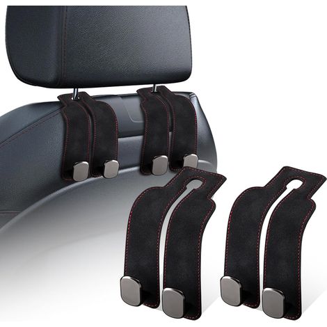 2Pcs Car Headrest Storage Hook Car Seat Back Storage Hook Double Hooks for Handbags and Bags, Leather Handbag Holder for Car - Black (1/5)
