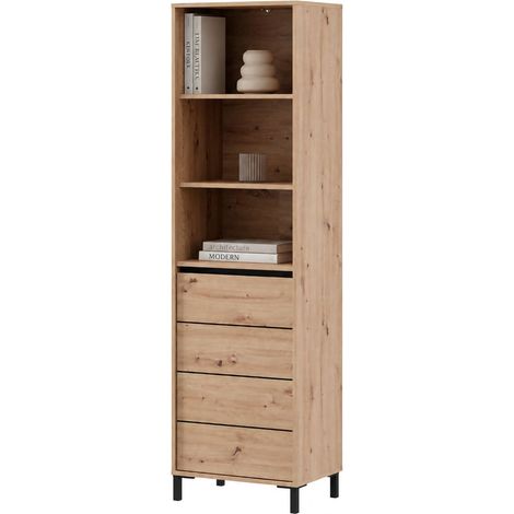 Dmora Vitrine Calto, Ausstellungsregal mit 4 Regalböden, 1 Tür, mit Füßen, 55x40x193h cm Eiche Braun