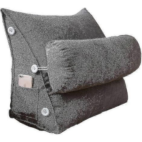 Filiyano – Oreiller de lit Read Pillow Bed Wedge, grand oreiller de dossier adulte avec poches, gris, 45 x 22 x 50 cm, sans tête