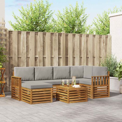 vidaXL Ecksofa Set 7 pcs Natürlich und Hellgrau Massivholz Akazie (1/5)