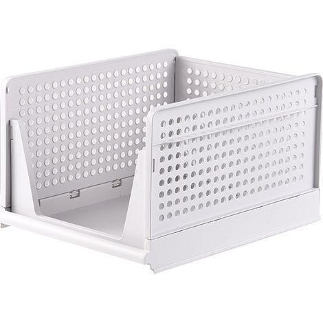 Ineasicer – Organisateur tiroir empilable lot de 4 – Rangement vêtements, couettes, t-shirts – Dimensions 72 x 43 x 33 cm – Plastique durable blanc (1/4)