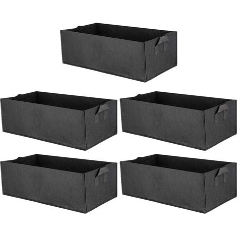 Juego de 5 bolsas reutilizables para cultivo de plantas - Negras - 60 x 30 x 20 cm - Cesta para plantas - Fieltro (1/5)