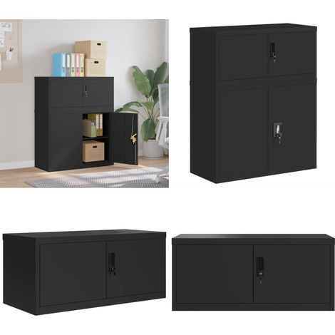 Aktenschrank Schwarz 90x40x110 cm Stahl - Schrank - Büro (1/5)