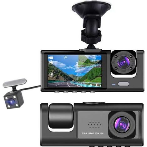 Dash cam 3 in 1 per interni/esterni, 1080P, schermo da 2 pollici, registratore universale per auto e taxi - ALTRO (1/3)