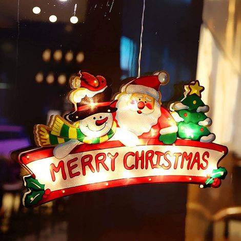 Lumières de Noël Décorations de Noël à LED Arbre de Noël du Père Noël Bonhomme de neige Décorations de Noël intérieures et extérieures (Joyeux Noël)-Fei Yu (1/5)