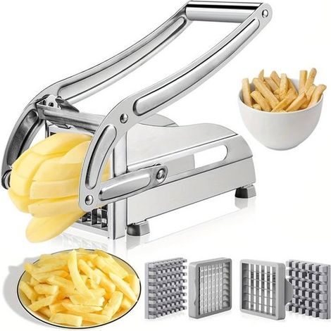 Tagliapatate professionale e robusto in acciaio inox con impugnatura comoda e lama dritta, ideale per preparare patatine fritte e chips fatte in casa. (1/5)