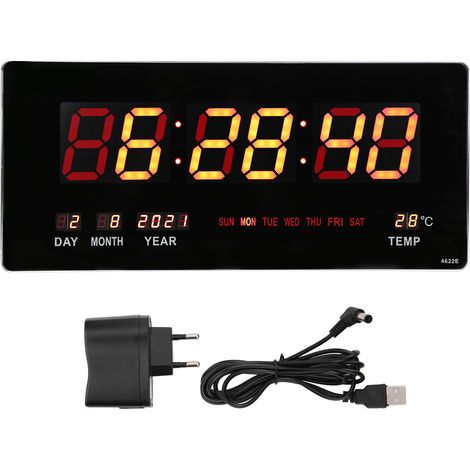 Horloge numérique LED murale avec calendrier perpétuel, affichage digital pour maison chambre bureau, prise UE 100-240V (1/5)